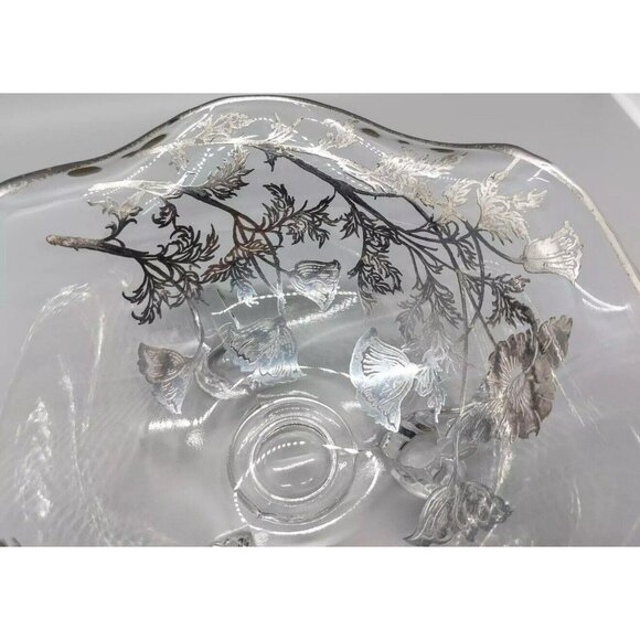 Silver City Flanders 3-Toed Footed Bowl Poppies Silver Overlay Candy Vintage - Picture 10 of 14